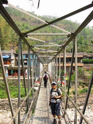 Areeya on Bridge to Starting Point in Birethanti