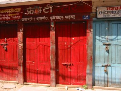 Red and Blue Doors in in Kathmandu
