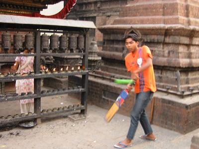 Playing Cricket at Swayambhunath Temple