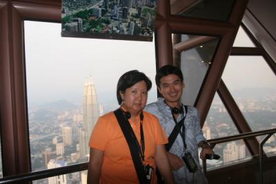 Noon and Khanh at viewing platform at KL Tower