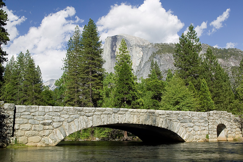 Halfdome and stoneman bridge from the middle of merced river.  COLD WATER!!!