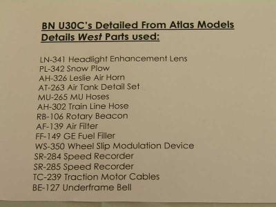 The DW Parts list for the Atlas BN U30C