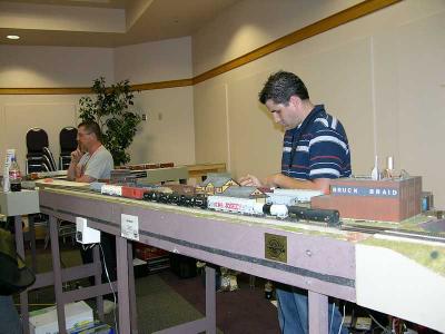 Martin Young sorting cars on the Free-mo layout