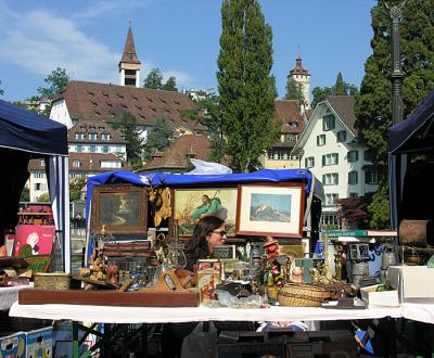 Flee market at River Reuss, Lucerne.