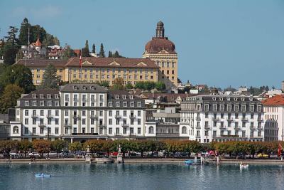 Hotel Schweizerhof with SUVA buiding behind.