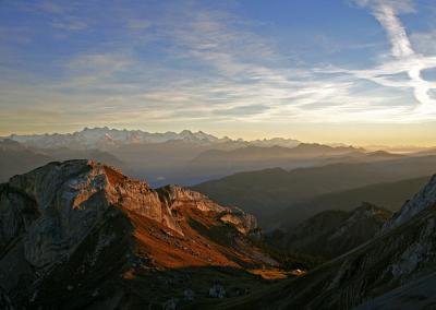 a  romantic sunset on Mount Pilatus