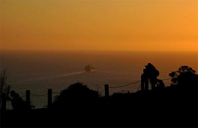 Ship Sails Into Sunset