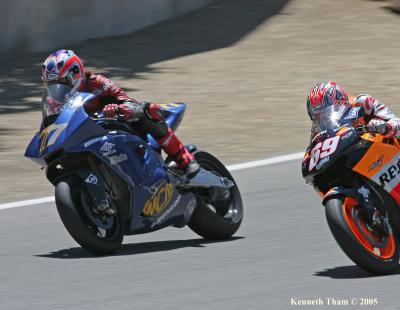 Hayden passing riders at the bottom of the Corkscrew