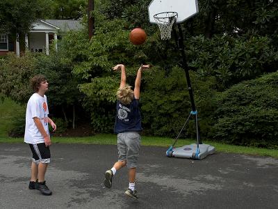 Playing Basketball and dancing at the same time!