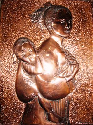Woman with the coffee baby copper 38x28.5cm