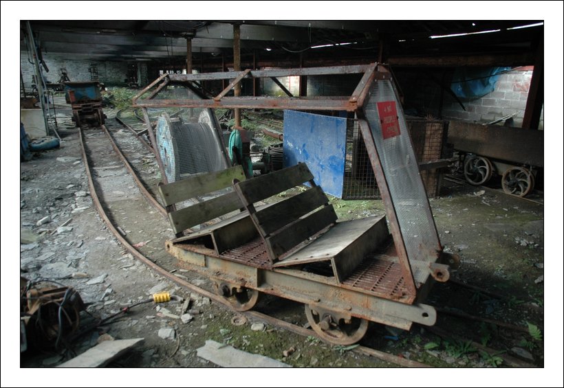 Truck used to carry miners up/down the inclines