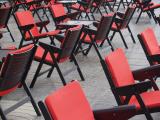red chairs on a terrace