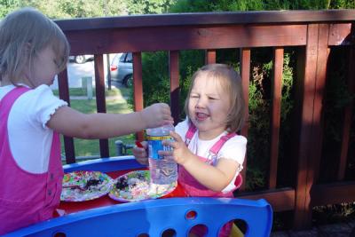 Reagan offering Rory  some water to go with that cake