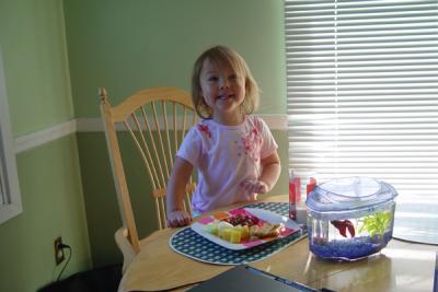 Reagan on the first day of school eating a healthy breakfast