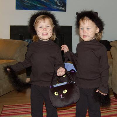 2 little black cats on Halloween (Reagan on the left)