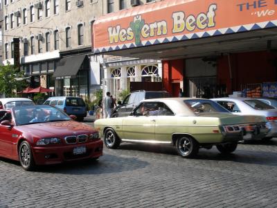 Western Beef, Green Dodge Dart, Red Beamer all on Cobblestones