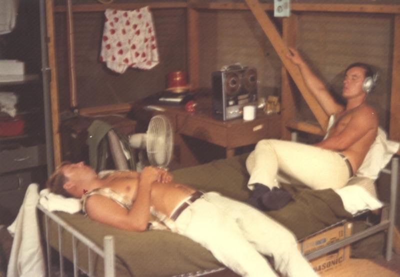 Maynard and Rand relaxing in the hootch.