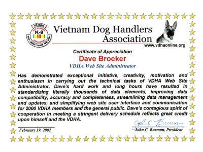 VDHA Certificate  2002