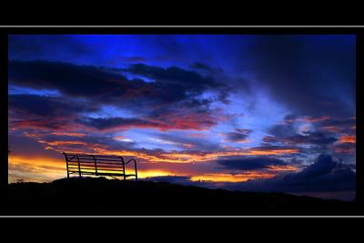 Seat and sunset, Ham Hill, Somerset