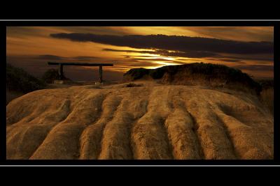 Bench at sunset, Hive Beach, West Dorset