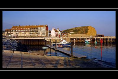 Hotel, cliffs and harbour, West Bay, Dorset