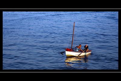 Row boat duo, West Bay, West Dorset