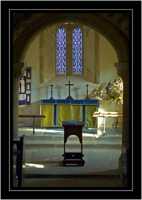 Inside of the Norman church at Sutton Bingham, Somerset