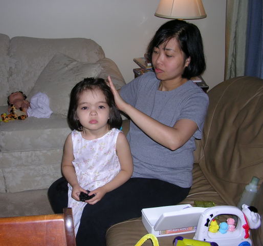 Hair prep prior to the dance