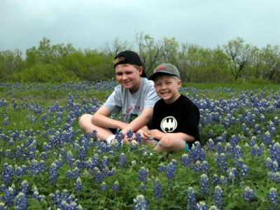 our boys in the Texas bluebonnets, March of 2004, on the way to Corpus