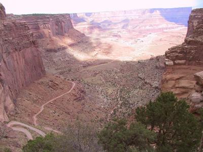 Looking down from the rim -- there's our road!
