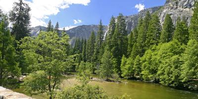 half dome from the river pano