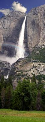 Yosemite falls pano with rainbow 1