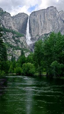 Yosemite falls pano with refl.