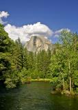 half dome river view with cloud hat