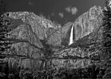 upper and loer falls at sunset bw