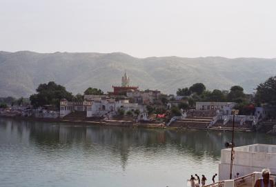 View of the Jain temple from across the lake