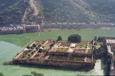 Moat and ornamental garden (note the tourist coaches)
