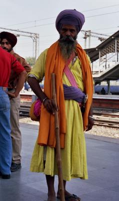 Sadhu waiting for train, Delhi