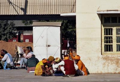 Sadhus on railway platform, Gwalior