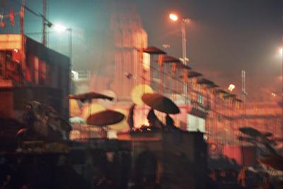 Ghats on Ganges bank before dawn