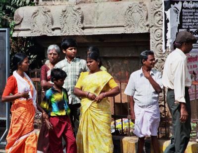 Visitors outside temple, Madurai.