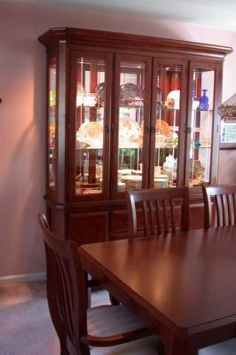 China cabinet with the display lights on