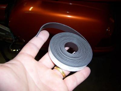 Adhesive magnetic strip tape (found at Tractor Supply)