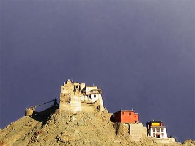 Tsemo against stormy sky