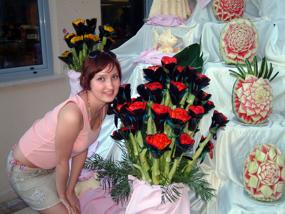 Lillia with fruit carvings