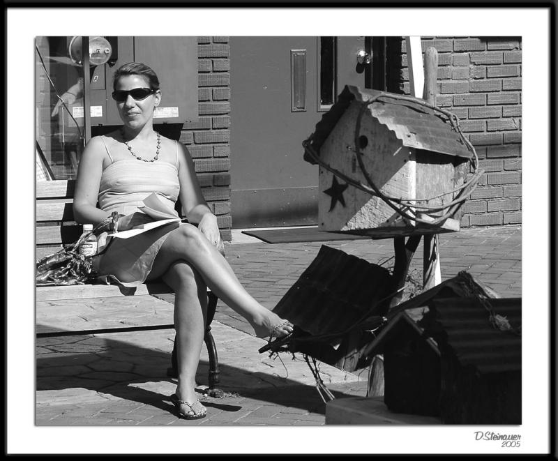 10/3/05 - Birdhouse<br><font size=3>ds20051002_0157awF Woman on Bench.jpg</font>