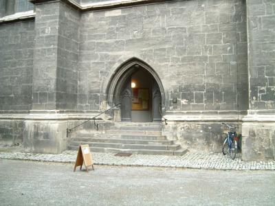 Back at the church; the main door