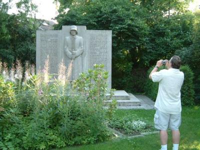 Don taking a photo of a WWII memorial in Bruckmuhl