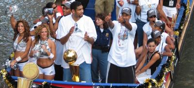 Tim Duncan, Bruce Bowen with one of our trophies