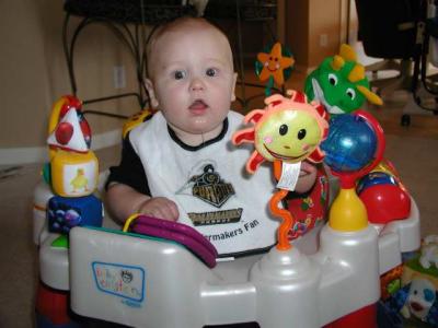 joey likes his new exersaucer